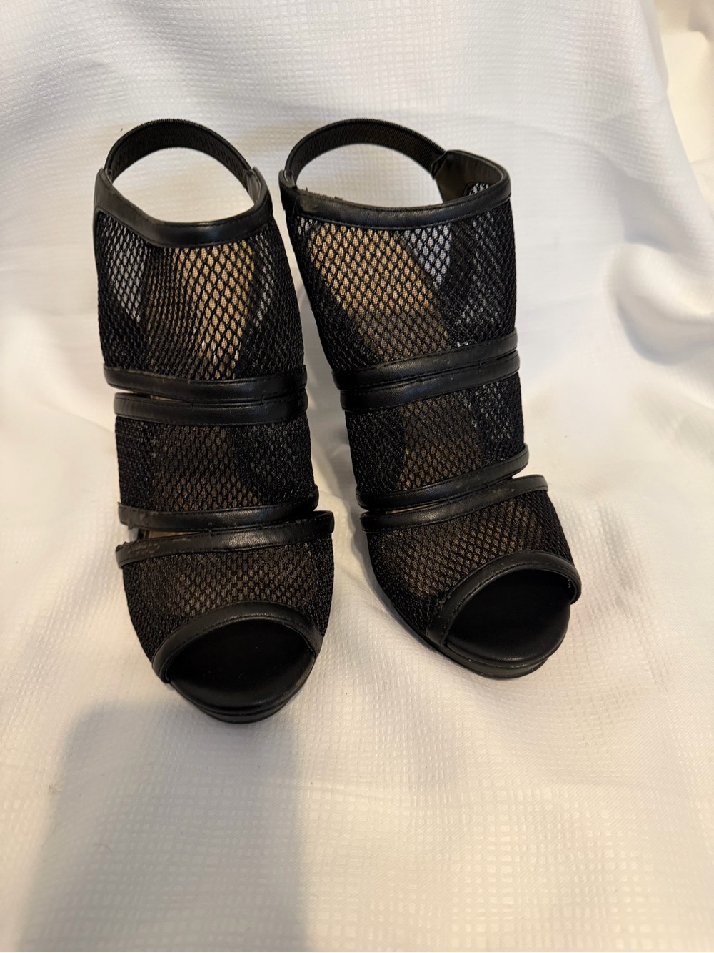 Jessica Simpson Black Mesh Strappy Peep-Toe Heels